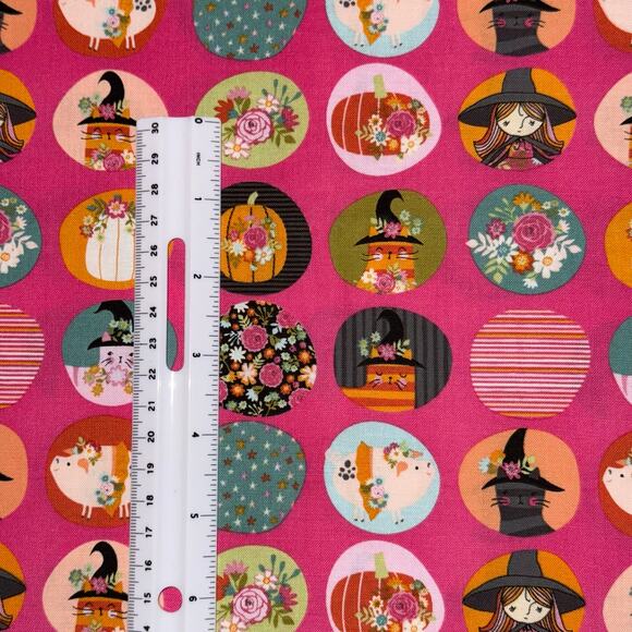 Kitty Loves Candy by Poppie Cotton - Pink Halloween Cat Witch Pumpkin - 1 Yard - Picture 4 of 9